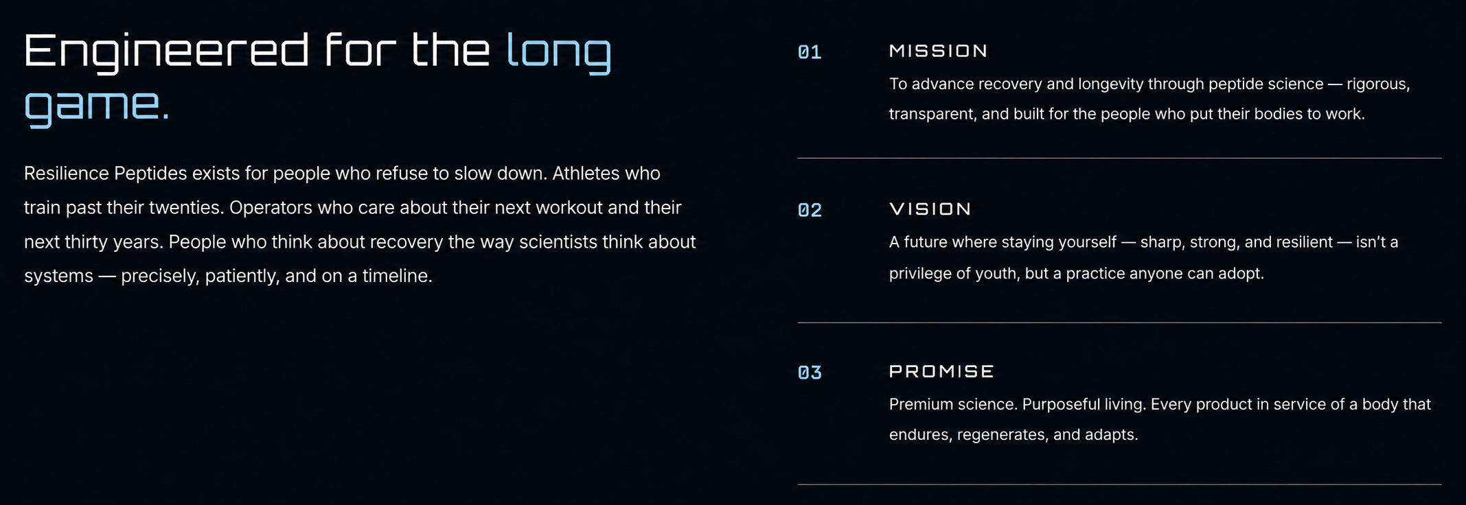 Resilience Peptides — Mission, Vision, Promise